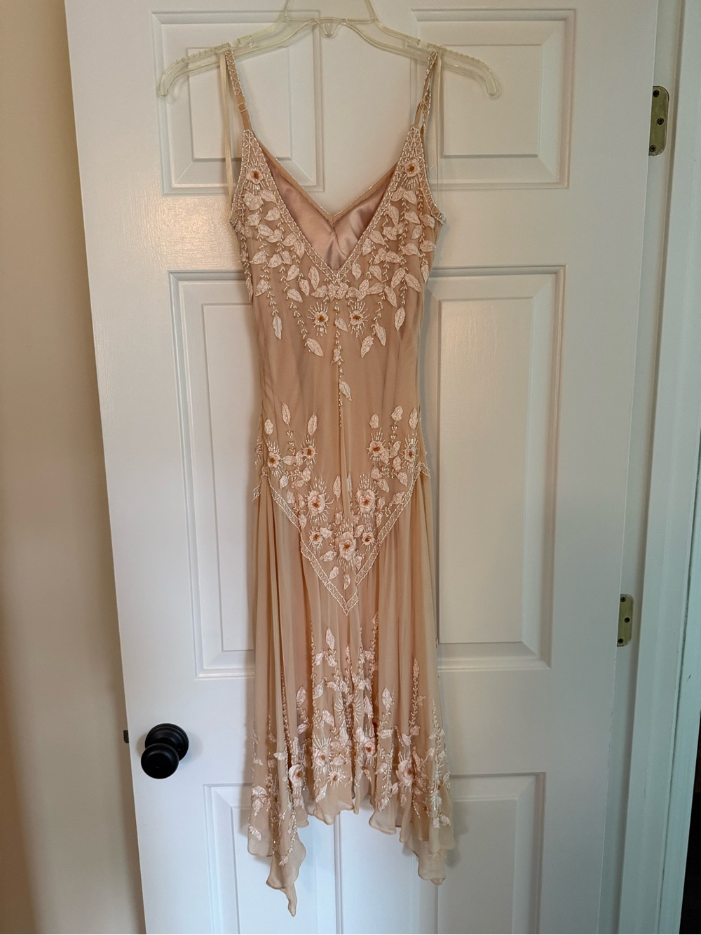 Sue Wong Beige Floral Embroidered High-Low Slip Dress. Rare vintage Y2K Sue Wong - Picture 3 of 4